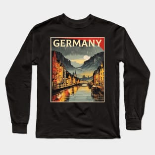 The Rhine Germany Rainy Night Tourism Vintage Retro Long Sleeve T-Shirt